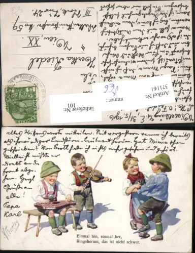 371161,Künstler AK Karl Feiertag Kinder Tracht Tanz Zither Geige pub B.K.W.I. 194euro3