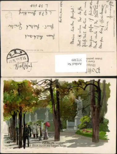 372309,Künstler AK Heinrich Kley Berlin Blick durch die Sieges-Allee pub J. Velten 501