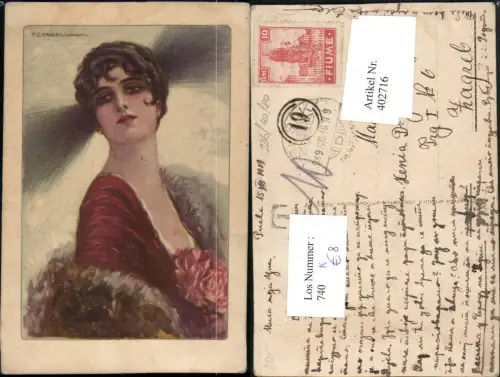 402716,Künstler AK T. Corbella Frau m. Kurzen Haaren Stola Portrait