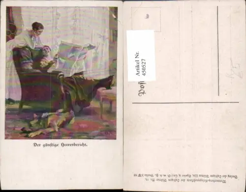 450527,Künstler AK Brynolf Wennerberg Der günstige Heeresbericht Lesen Hund