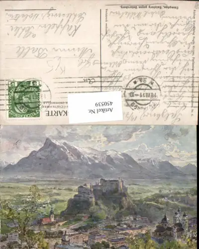 450539,Künstler AK E. Harrison Compton Salzburg Totale geg. Untersberg Bergkulisse