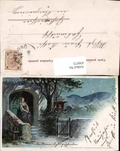 450573,Künstler Litho E. Döcker jun. Frau Kleid Tracht Tür