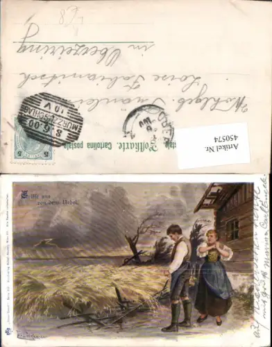 450574,Künstler Litho E. Döcker jun. Erlöse uns von dem Nebel Bauern Gebet