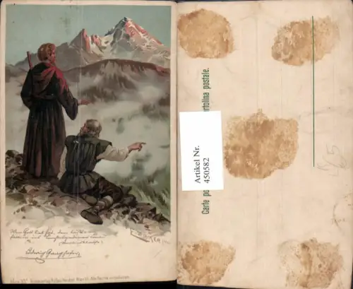 450582,Künstler Litho E. Döcker jun. Männer Bergkulisse