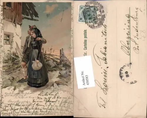 450583,Künstler Litho E. Döcker jun. Paar Trauer