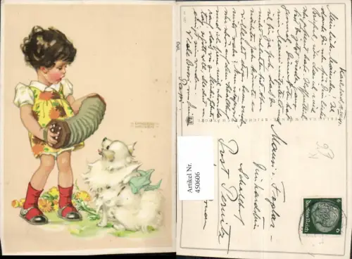 450606,Künstler AK Ilse-Wende Lungershausen Kind Ziehharmonika Hund