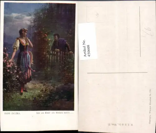 450608,Künstler AK Hans Zatzka Sah ein Knab ein Röslein stehn Liebe Tracht