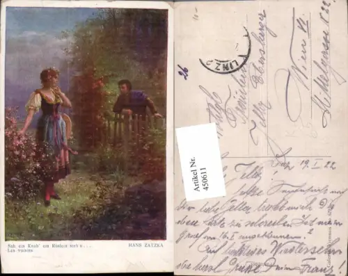 450611,Künstler AK Hans Zatzka Sah ein Knab ein Röslein stehn Liebe Tracht