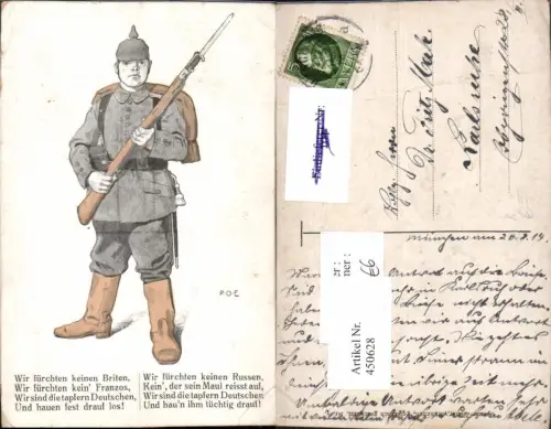 450628,Künstler AK P. O. Engelhard Patriotik Propaganda Soldat Pickelhaube