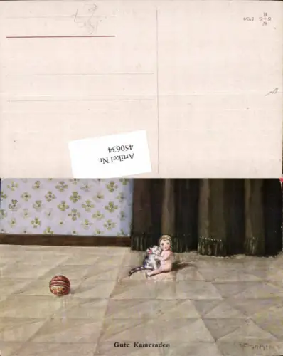 450634,Künstler AK Elly Frank Gute Kameraden Kind Katze Ball