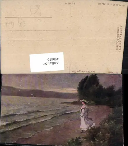 450636,Künstler AK Elly Frank Am Starnberger See Frau m. Hut Ufer