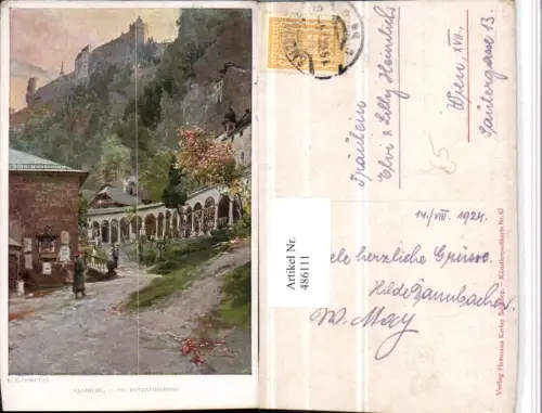486111,Künstler AK E. T. Compton Salzburg St. Peter Friedhof geg. Festung