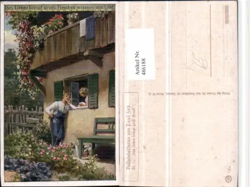 486188,Künstler AK Paul Hey Volksliedkarte 75 Lieben bringt groß freud Fensterln pub VDA