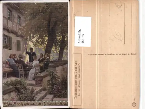486189,Künstler AK Paul Hey Volksliedkarte 70 Wohlauf Tischrunde Wein pub VDA