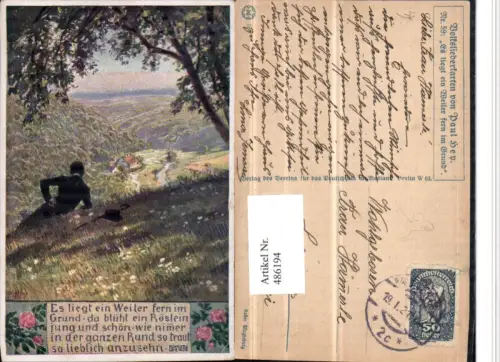 486194,Künstler AK Paul Hey Volksliedkarte 59 Es liegt in Weiter fern im Grund pub VDA