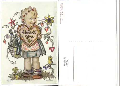 492124,Künstler AK Berta Hummel Kind Lebkuchenherz pub Josef Müller 5940