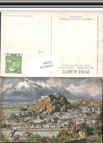 521049,Künstler AK E. Harrison Comtpon Salzburg Totale geg. Untersberg Bergkulisse