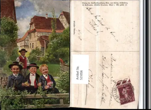 521056,Künstler AK Heinrich Hoffmann Elsässer Trachten Buben pub Edm. v. König