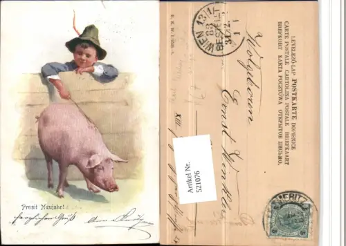 521076,Künstler AK Karl Feiertag unsign. Neujahr Bub Hut Schwein pub B.K.W.I. 2525euro1
