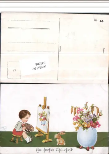 521088,Künstler AK Willi Scheuermann John Wills Ostern Kind Maler Hase Blumen