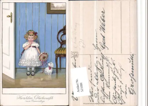 521091,Künstler AK Lia Döring Namenstag Mädchen Hund pub Meissner e Buch 2471