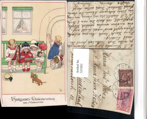 521092,Künstler AK Lia Döring Namenstag Kinder Hund Mandoline