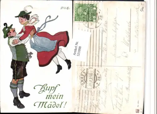 521098,Künstler AK P. O. Engelhard Hup mein Mädel Liebe Paar Tracht
