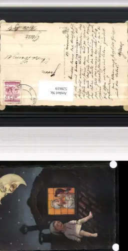 ,Künstler AK E. Colombo Mondgesicht Mond Mondschein AK Kuss Kind Humor