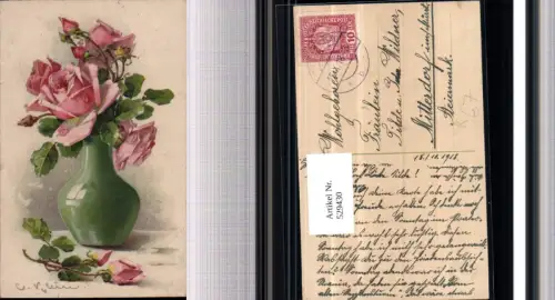 529430,Künstler AK Catharina Klein Rosen Vase Blumen