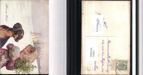 529657,Künstler AK Karl Feiertag Dackel Hund Kind Muff pub B.K.W.I. 2081-6