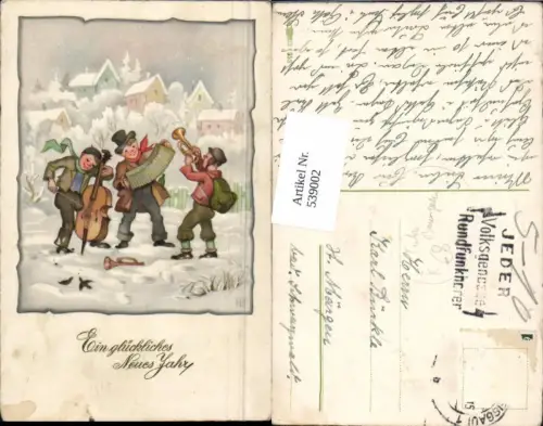 539002,tolle Künstler AK Fritz Baumgarten Neujahr Trompete Ziehharmonika