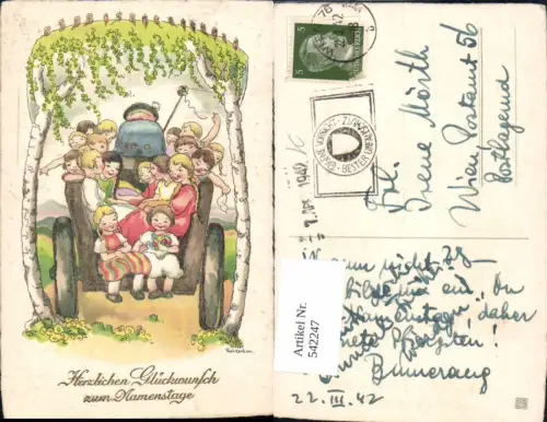 542247,Künstler AK Liesel Lauterborn Namenstag Kinder Wagen