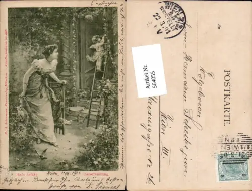 564055,tolle Künstler AK Jugendstil Hans Zatzka Amor Frau pub Ackermann 966
