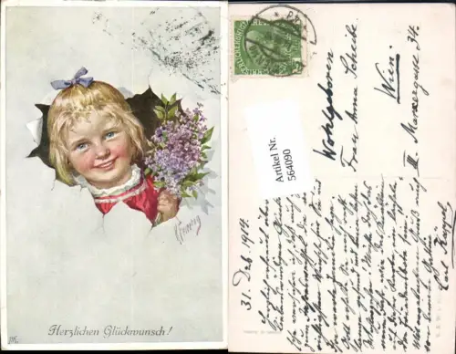 564090,tolle Künstler AK Karl Feiertag Kind Mädchen Flieder pub B.K.W.I. 803-3