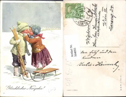564093,tolle Künstler AK Karl Feiertag Ski Rodel Neujahr pub B.K.W.I. 2783-6