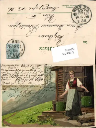 564634,Künstler Lithographie Alfred Mailick Wasserträgerin Tracht