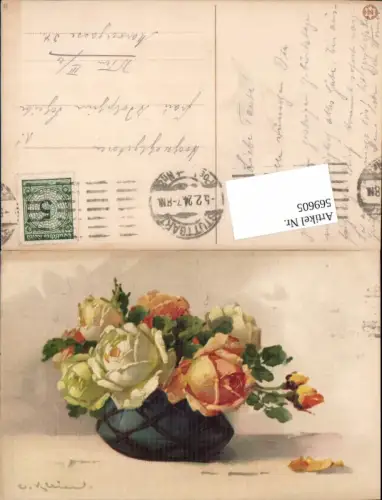 569605,Künstler AK Catharina Klein Vase Rosen Blumen