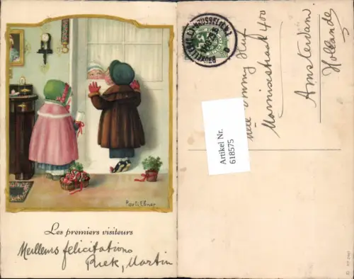 618575,Künstler AK Pauli Ebner Uhr Kinder Les premiers visiteurs