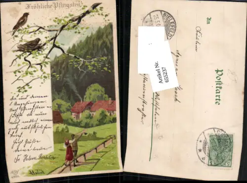 655237,Künstler Lithographie Alfred Mailick Pfingsten Vogel Vogelnest Wanderer wandern