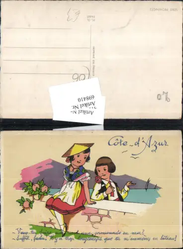 698410 Künstler AK Kinder Mädchen Blume Liebe Cote d Azur France Typen Tracht type