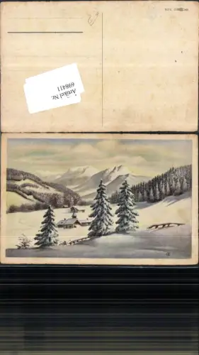 698411 Künstler AK Winterlandschaft Landschaft Kirche Schnee Dorf