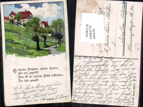 698430 Künstler AK Spruch Aquarell Bach Landschaft Häuser Dorf gel Altstadt Dresden