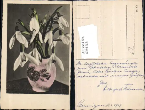 698433 Künstler AK Blumen in Vase Chemnitz 1949