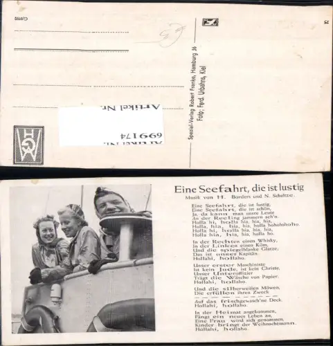 699174 Musik Liedkarte Lied-AK Eine Seefahrt die ist lustig H. Borders N. Schultze