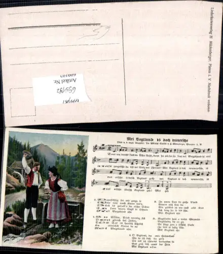 699192 Musik Liedkarte Lied-AK H. Mückenberger Plauen Vogtland Mei Vogtland is wundersche
