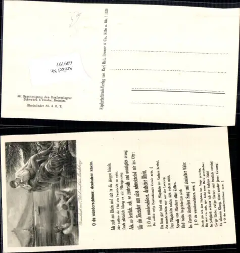 699197 Musik Liedkarte Lied-AK O du wunderschöner Rhein Braubach Marksburg
