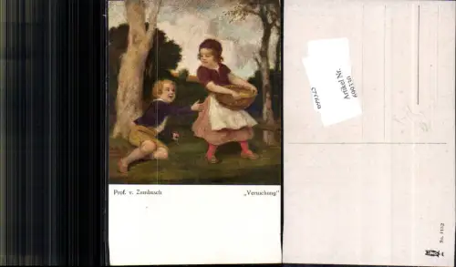 699330 Künstler AK Prof. z. Zumbusch Versuchung Kinder Apfel Mädchen