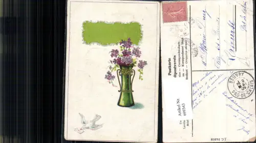 699343 Künstler AK Taube Brieftaube Blumen Veilchen