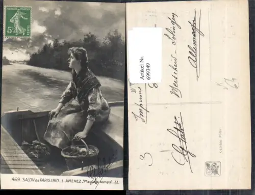 699349 Künstler AK L. Jimenez Salon de paris 1910 Frau Boot
