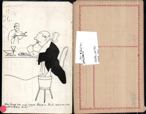 699404 Künstler AK Humor Scherzkarte Scherz Karikatur Essen Mann Sekt